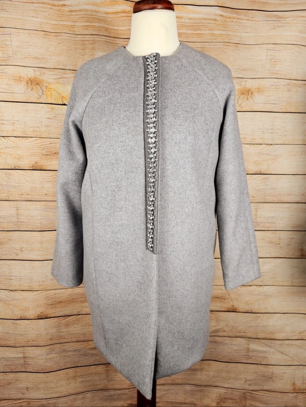 Liz Claiborne Gray Wool Blend Rhinestone Embellished Coat Size Small